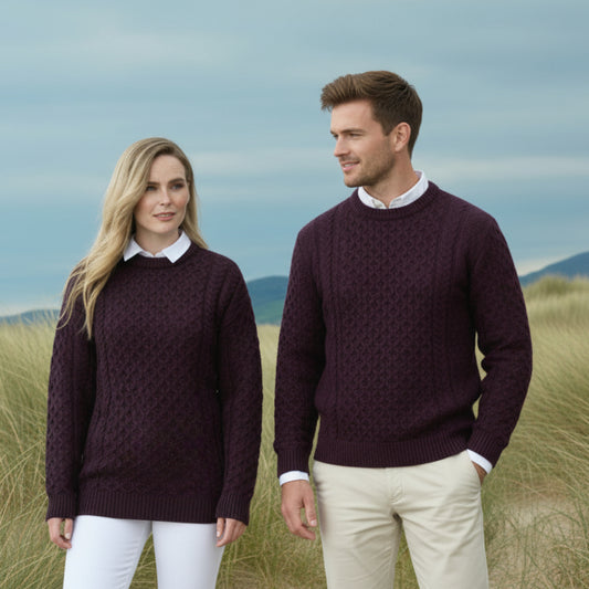 Aran Crafts | Aran Knit Unisex Crewneck Sweater - Damson