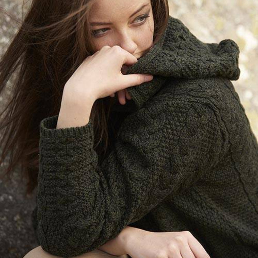 Aran Crafts | Hooded Zip Sweater - Army Green