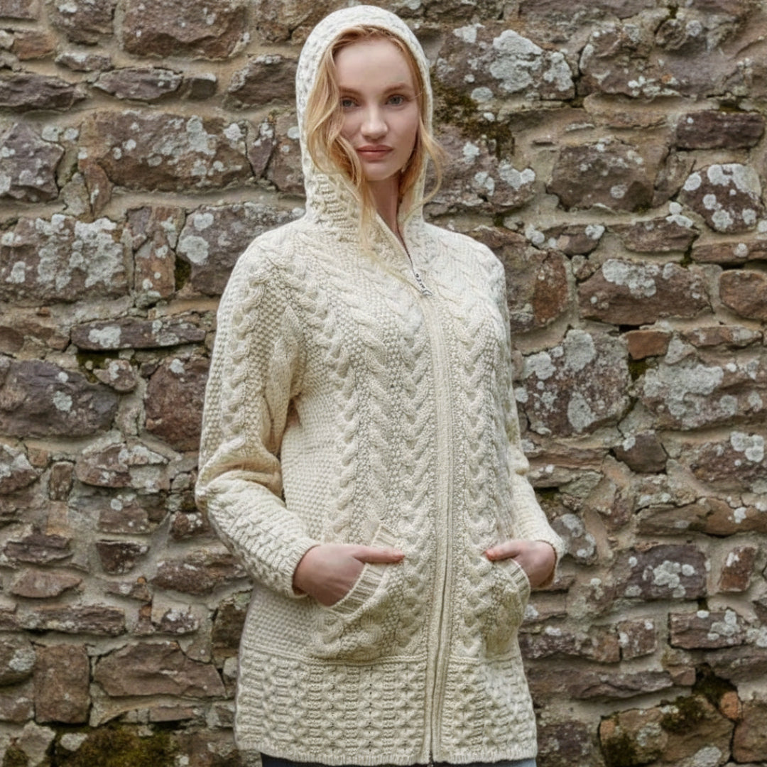 Aran Crafts | Hooded Zip Sweater - Natural