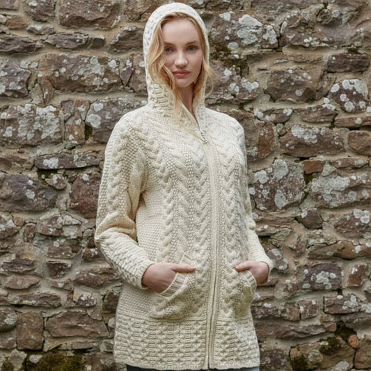 Aran Crafts | Hooded Zip Sweater - Natural