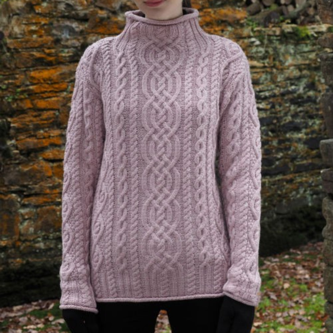 Aran Crafts | Supersoft Funnel Neck Sweater - Dusty Pink