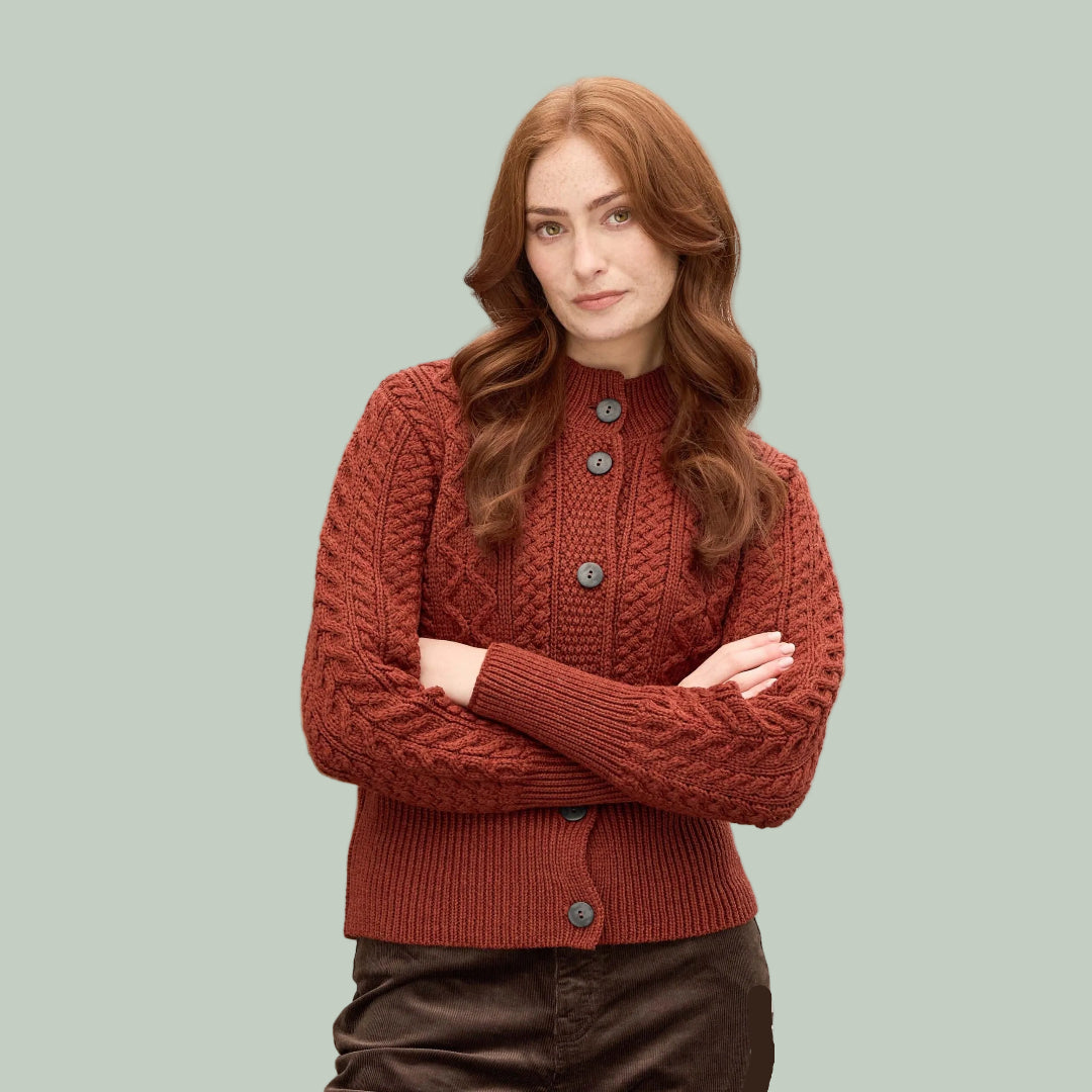 Aran Crafts | Wide Band Button Cardigan Sweater - Sienna