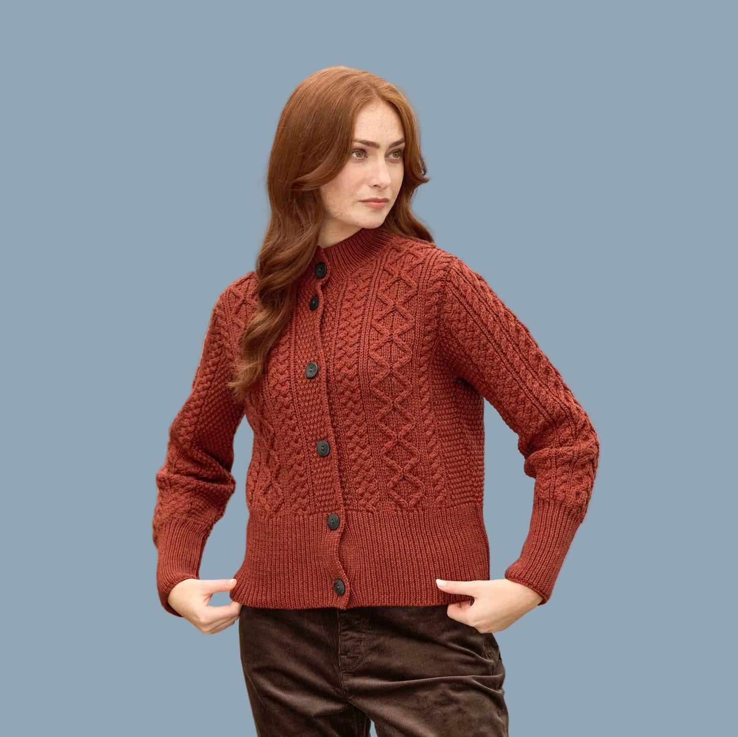 Aran Crafts | Wide Band Button Cardigan Sweater - Sienna
