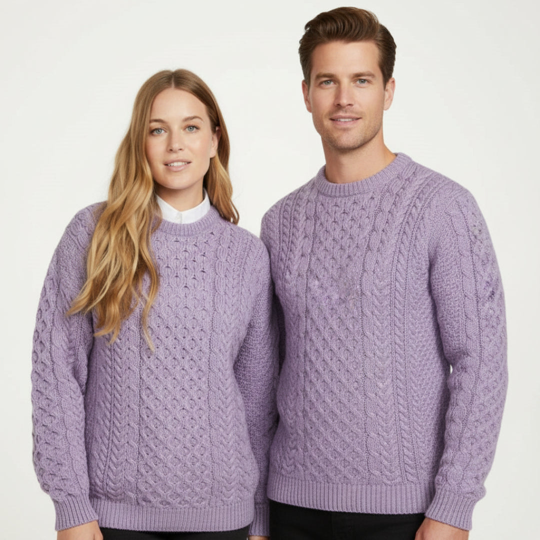 Unisex Aran cable knit crewneck sweater