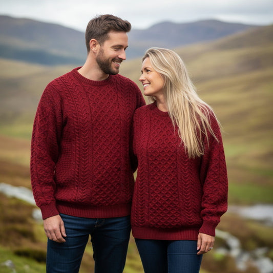 Aran Woollen Mills | Aran Knit Unisex Crewneck Sweater - Rich Red