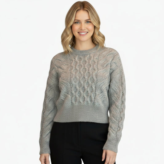 Aran cable knit cropped merino sweater