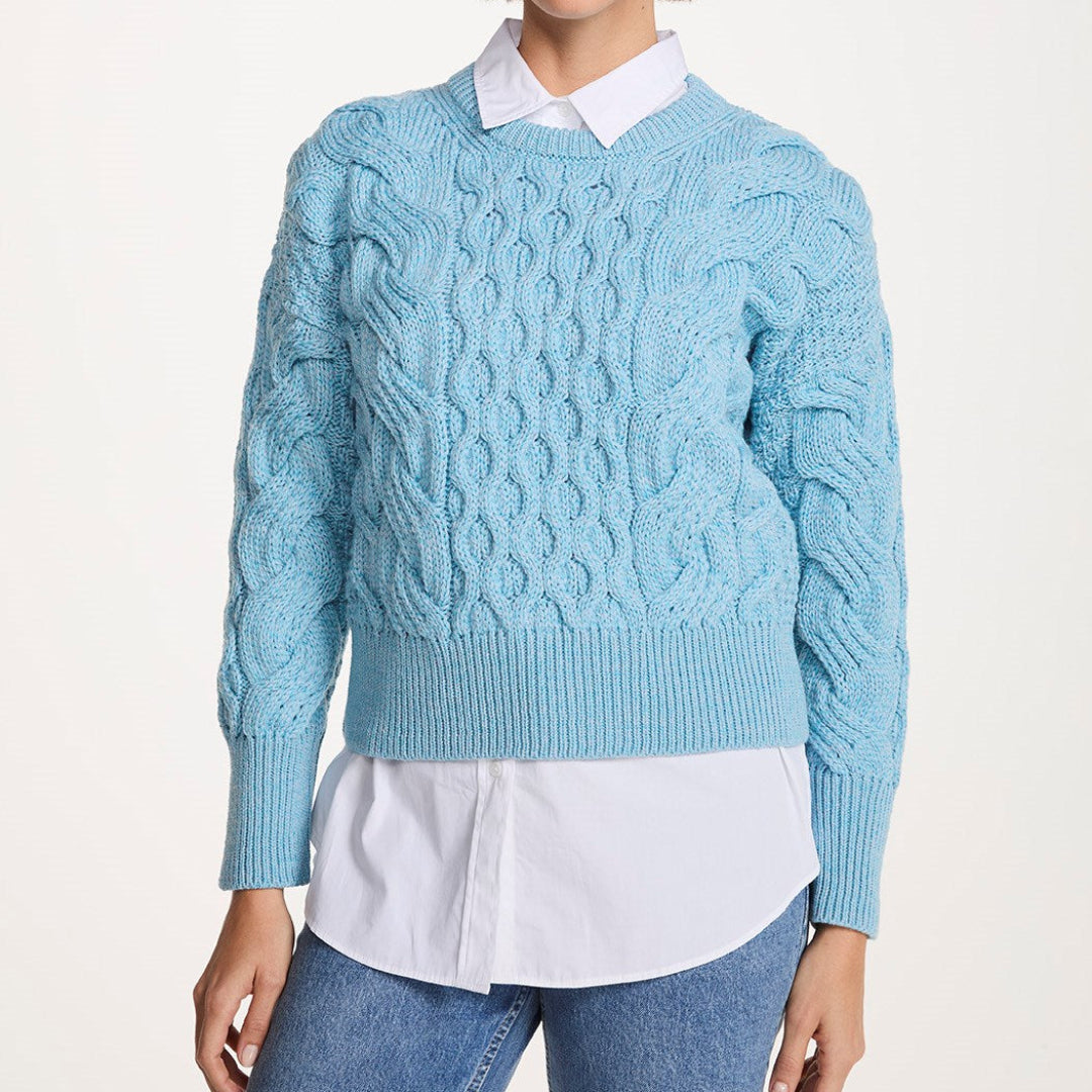 Aran Woollen Mills | Crop Cable Sweater - Sky Blue