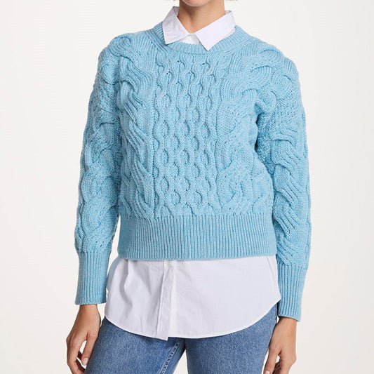 Aran Woollen Mills | Crop Cable Sweater - Sky Blue
