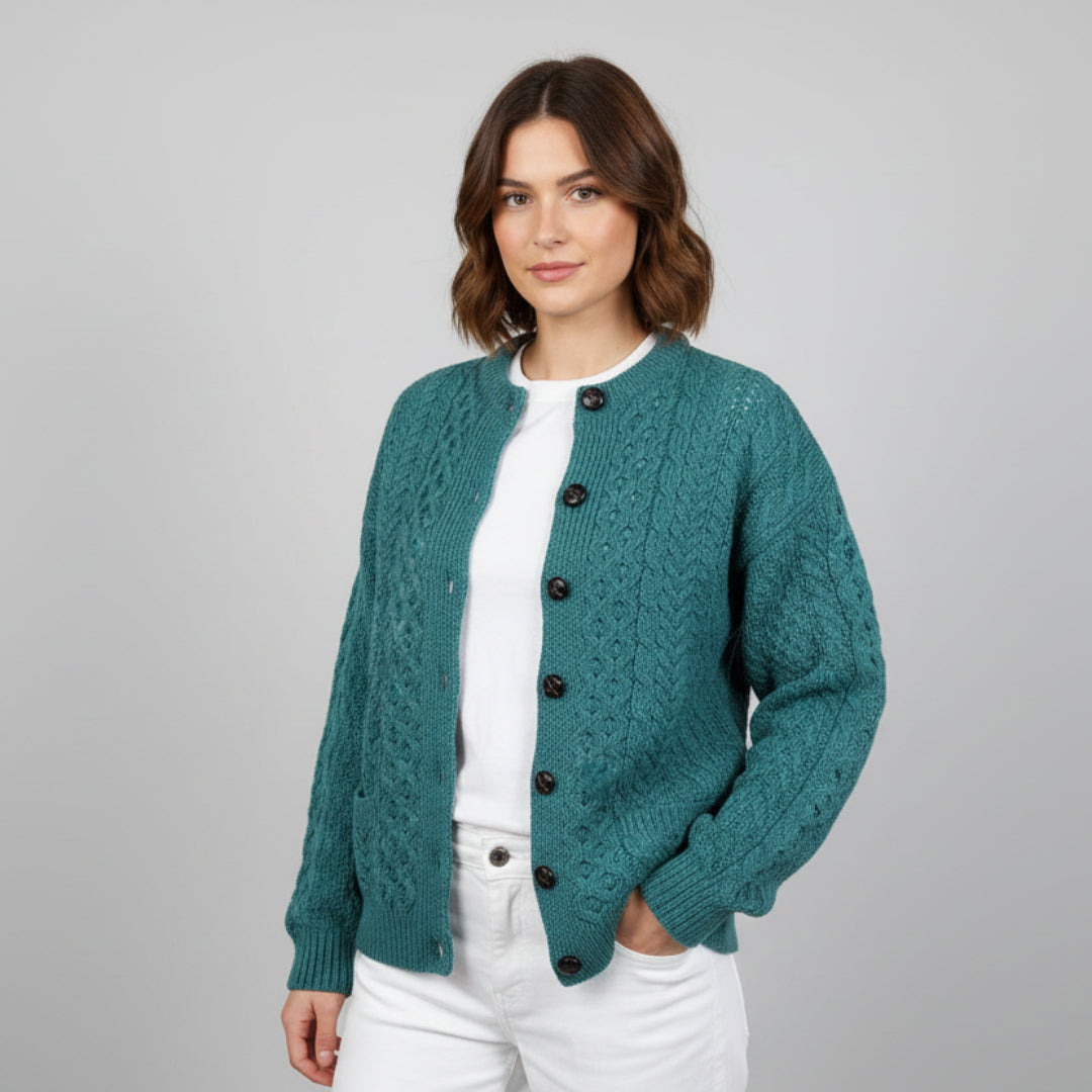 Aran Woollen Mills | Merino Aran Lumber Cardigan - Teal