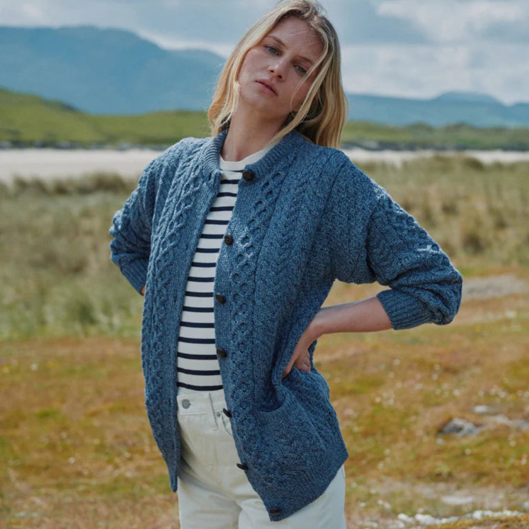 Aran Woollen Mills | Merino Aran Lumber Cardigan - Demin Marl