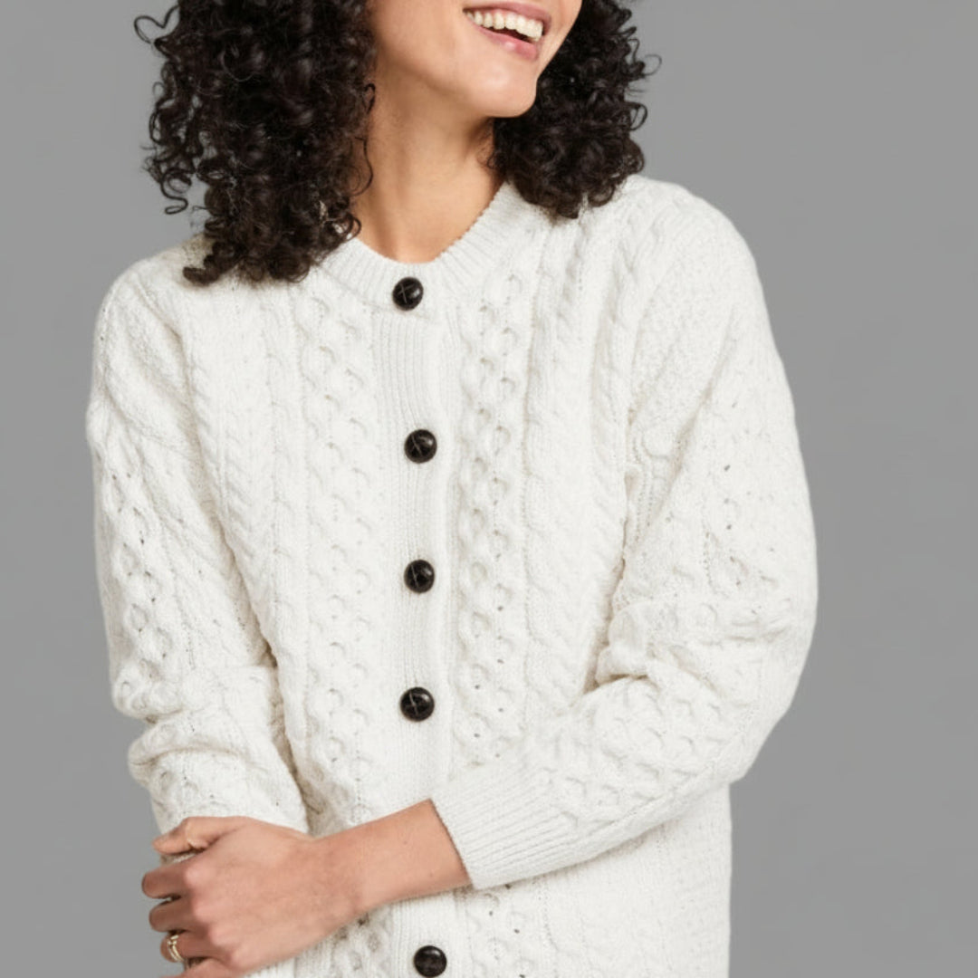 Aran Woollen Mills | Merino Aran Lumber Cardigan - Merino White
