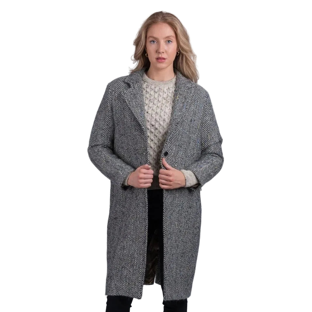 Celtic Tweed | Black & White Herringbone Tweed Coat
