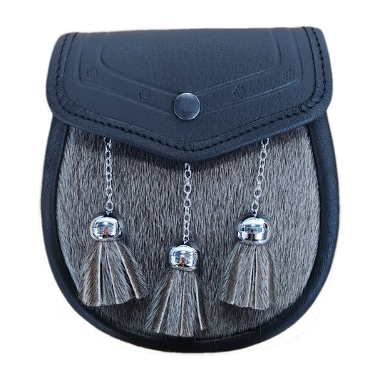 Day Sporran | Black Leather with Brown Fur