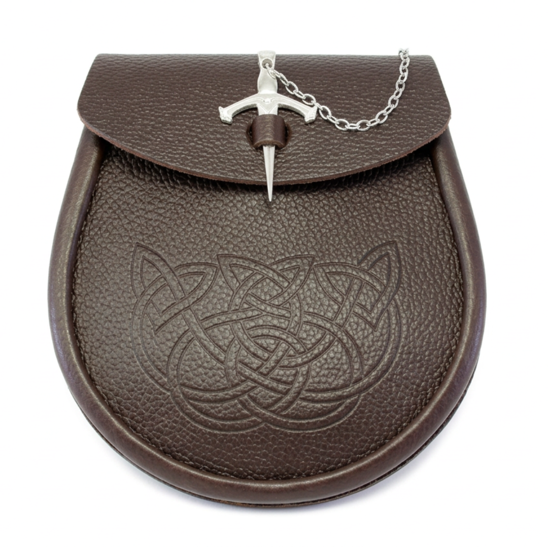 Day Sporran | Leather with Sword Closure - Brown