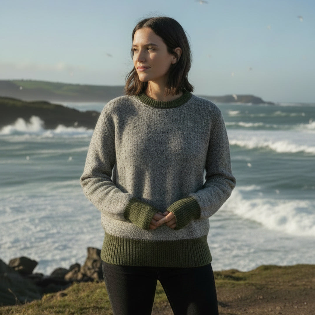 Deer Park | 2-Tone Mohair & Merino Sweater - Grey & Green
