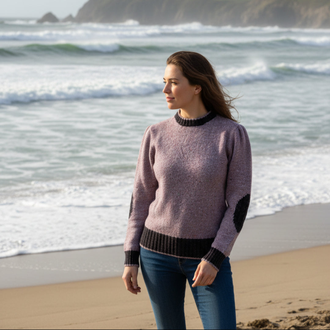 Deer Park | 2-Tone Patch Sleeve Sweater - Purple Rain