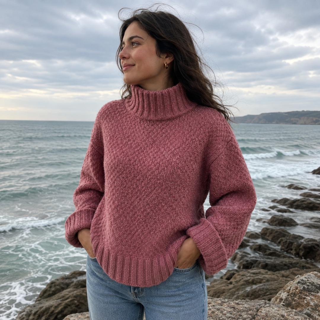 Deer Park | Aran Basket Stitch Sweater - Dusty Pink