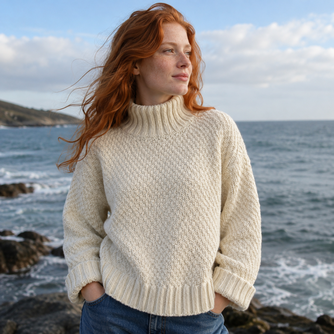Deer Park | Aran Basket Stitch Sweater - Ivory