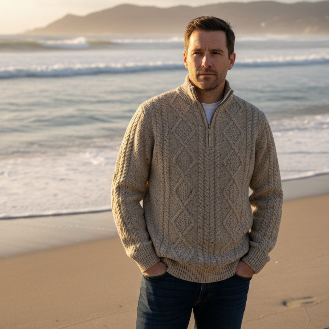 Deer Park | Donegal Aran 1/4 Zip Sweater - Beige