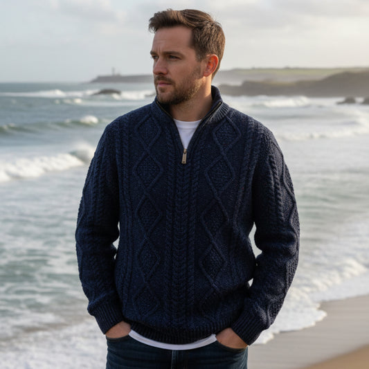 Deer Park | Donegal Aran 1/4 Zip Sweater - Ocean Blue