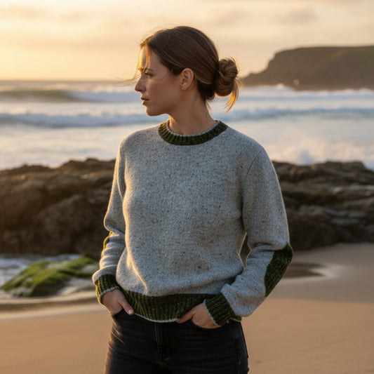 Deer Park | Jersey 2-Tone Patch Sleeve Sweater - Mint Tea