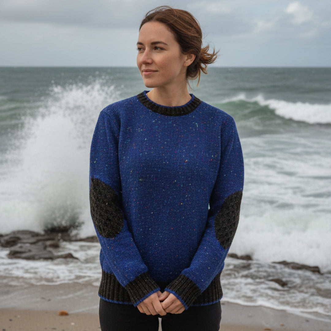Deer Park | Jersey 2-Tone Patch Sleeve Sweater - Night Sky