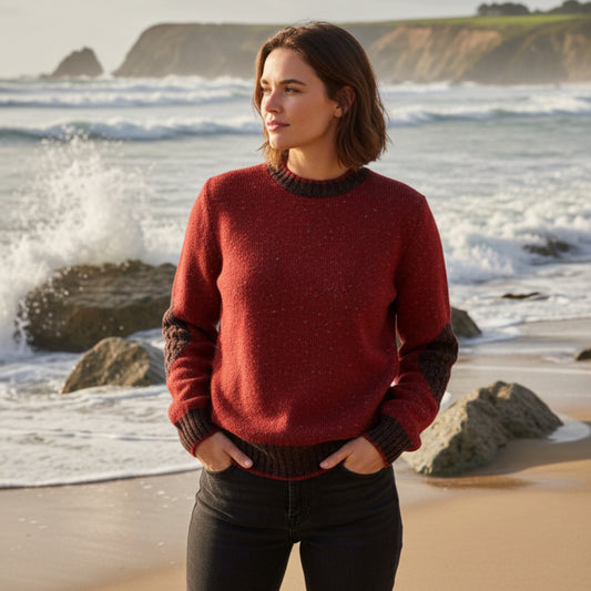 Deer Park | Jersey 2-Tone Patch Sleeve Sweater - Ruby