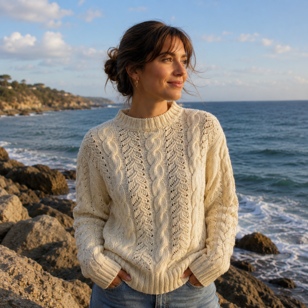 Deer Park | Merino Cable & Eyelet Sweater - Ivory