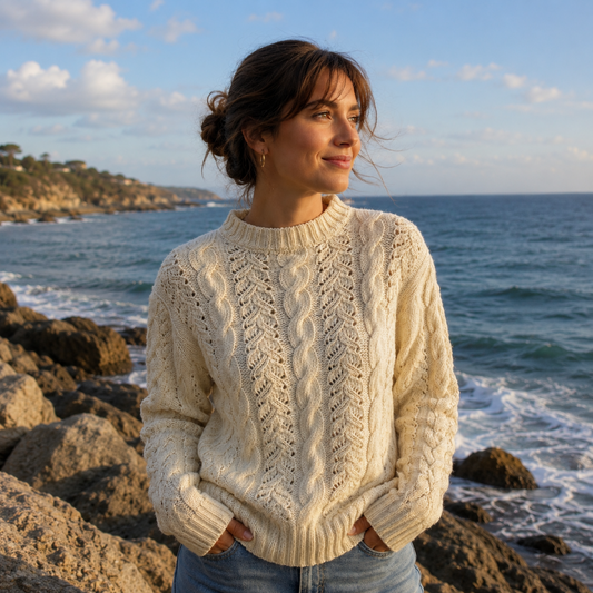 Deer Park | Merino Cable & Eyelet Sweater - Ivory