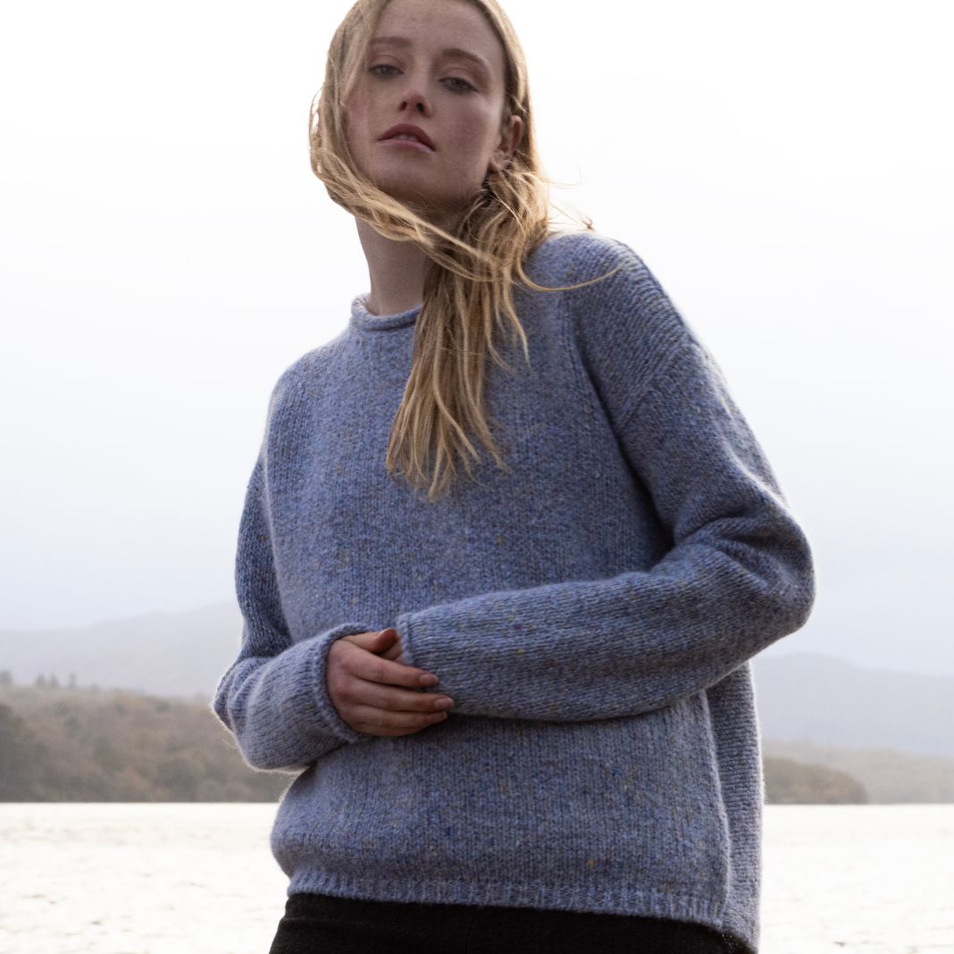 Fisherman Out of Ireland | Alpaca Blend Roll Neck Sweater - Cornflower