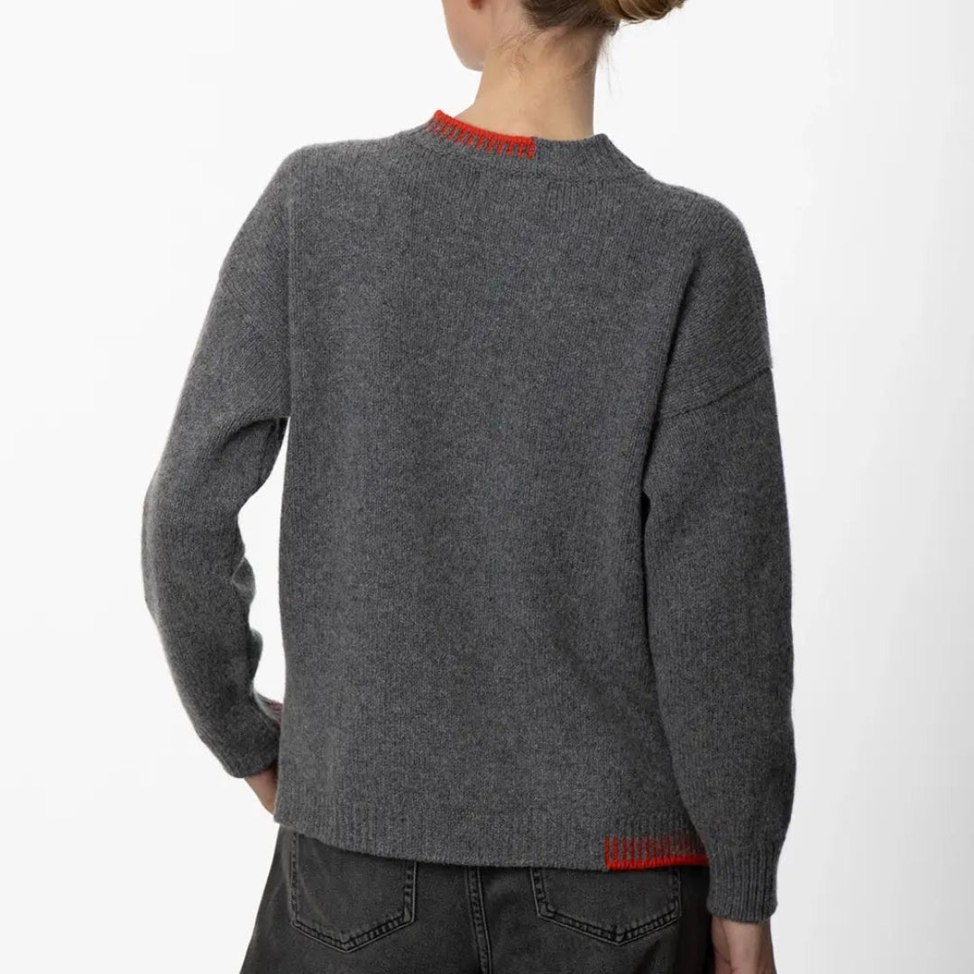Fisherman Out Of Ireland | Merino Wool & Cashmere Sweater - Grey/Lifebouy