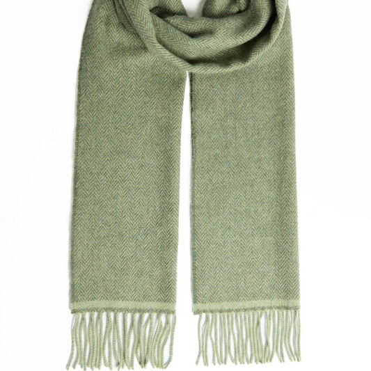 Foxford Woollen Mills | Lambswool Scarf - Green Herringbone
