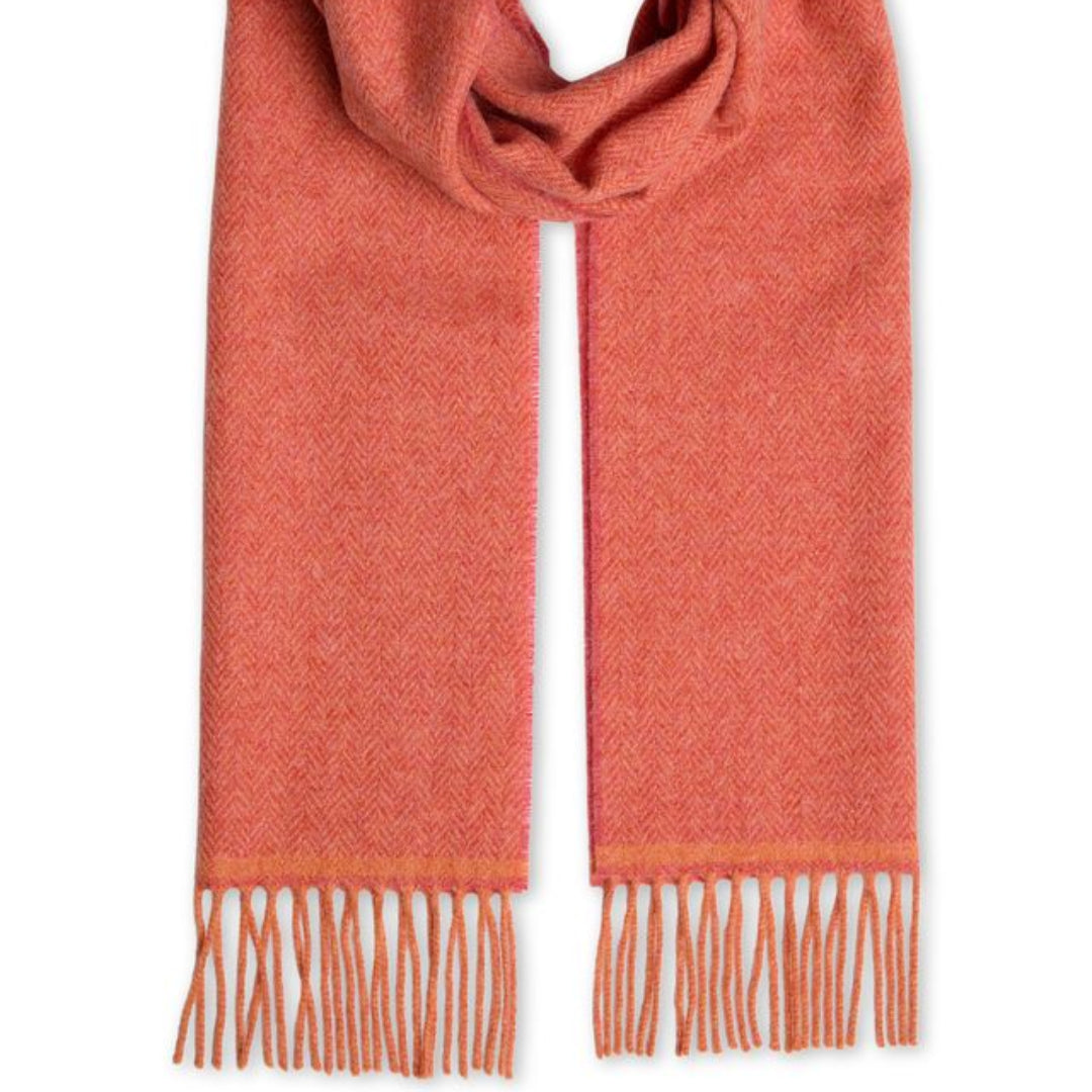 Foxford Woollen Mills | Lambswool Scarf - Papaya/Orange Herringbone