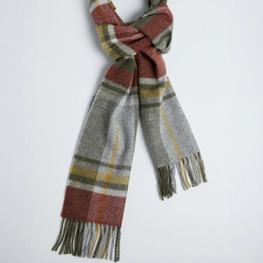 Foxford Woollen Mills | Lambswool Scarf - Rust & Green Tartan