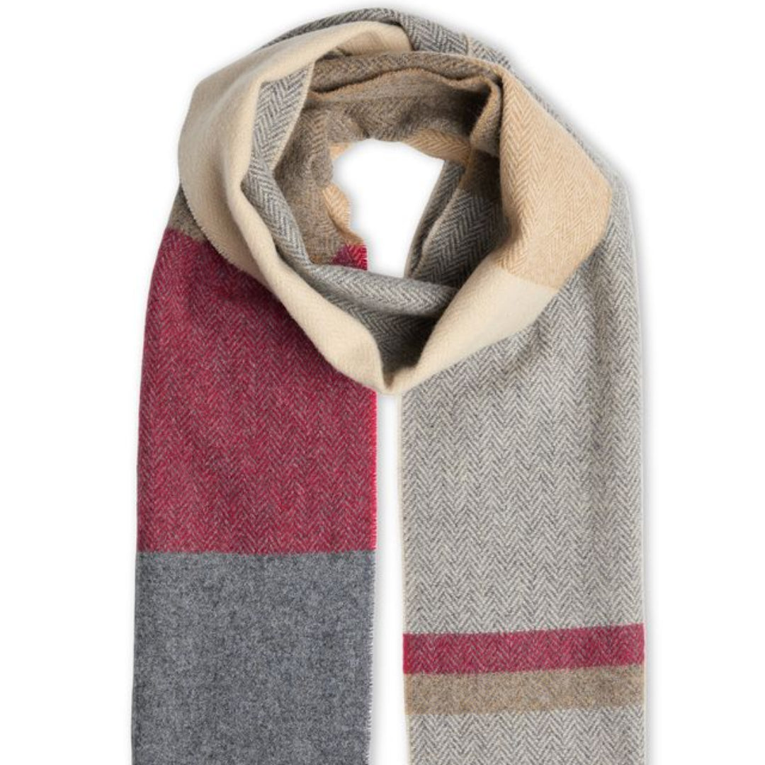 Foxford Woollen Mills | Lambswool Scarf - Tomato/Camel Block Check