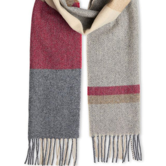Foxford Woollen Mills | Lambswool Scarf - Tomato/Camel Block Check