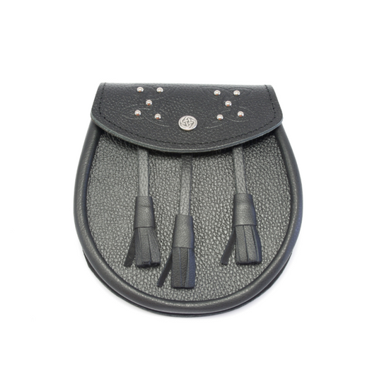Glen Esk | Day Sporran - Black Leather with Studded Celtic Design