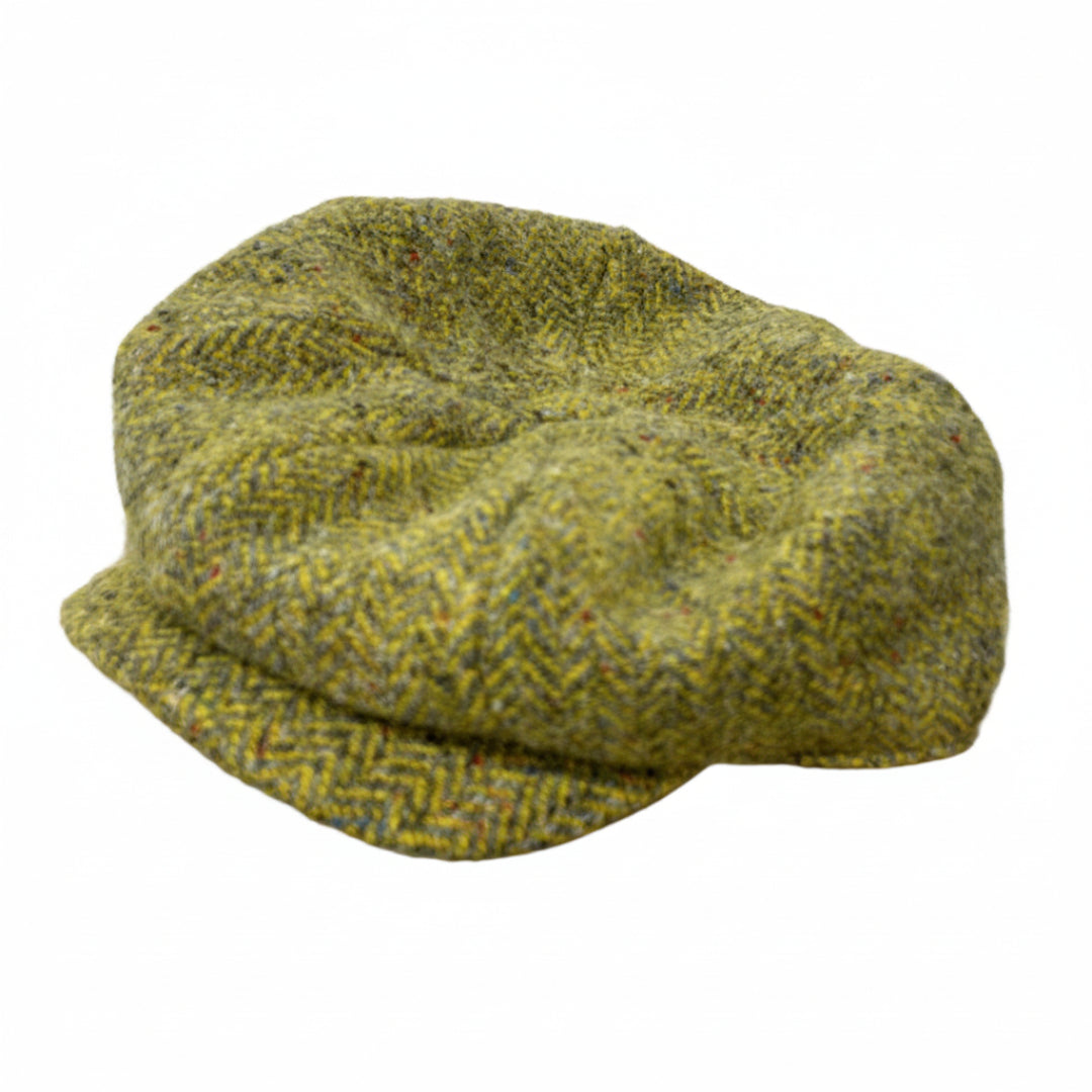 Hanna Hats yellow and grey herringbone tweed JP cap
