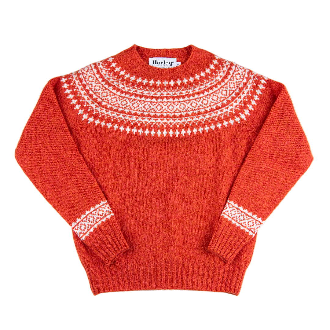 Harley of Scotland | Fairisle Sweater - Flame/ Snow White