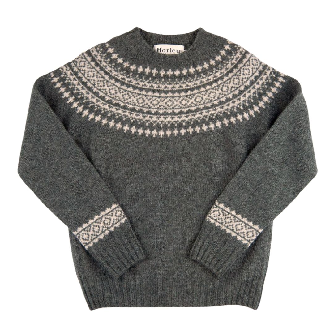 Harley of Scotland | Fairisle Sweater - Spruce & Putty
