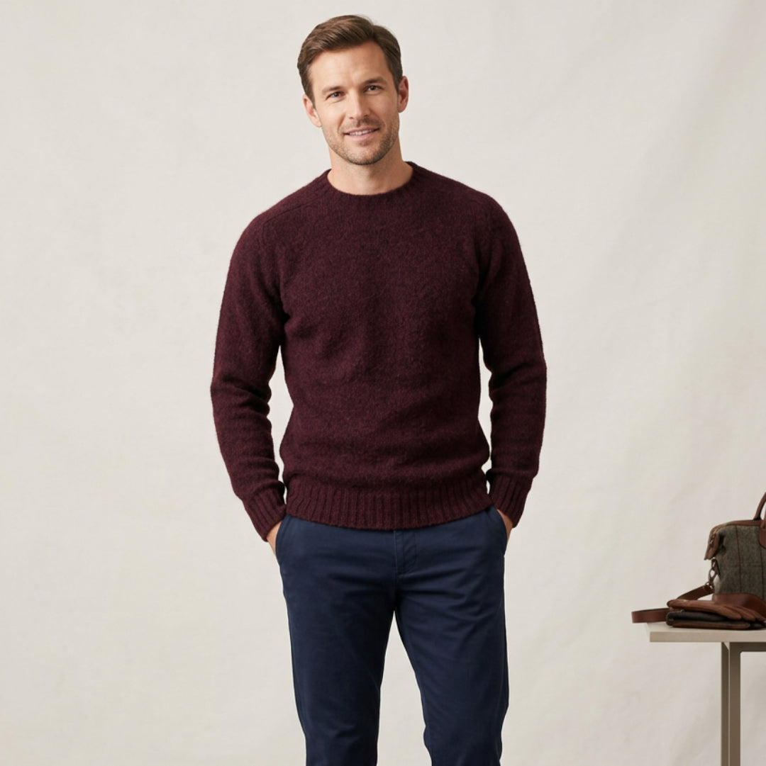 Harley of Scotland | Shaggy Crew Neck Sweater - Beetroot