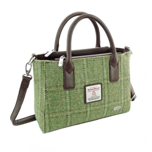Harris Tweed | Brora Small Tote - Green Herringbone with Overcheck