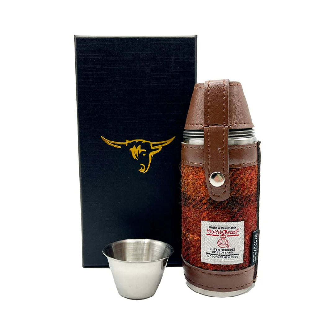 Harris Tweed | Hunting Flask - Brown Orange Overcheck