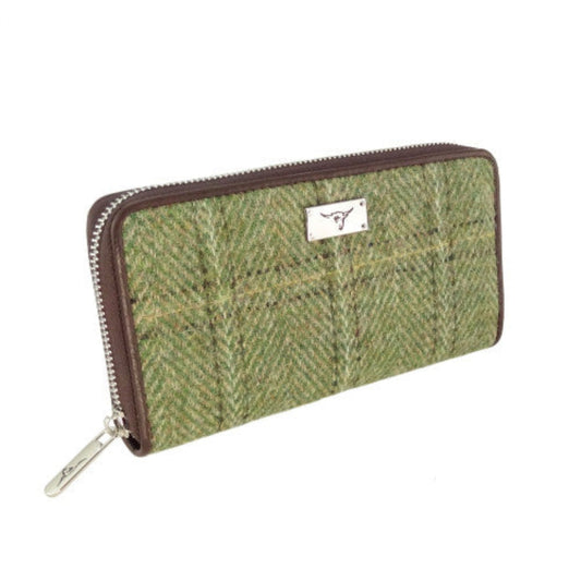Harris Tweed | Staffa Zip Wallet - Green Herringbone with Overcheck