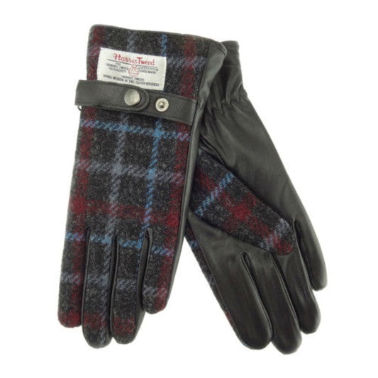 Harris Tweed | Women`s Leather Gloves - Charcoal, Blue & Maroon