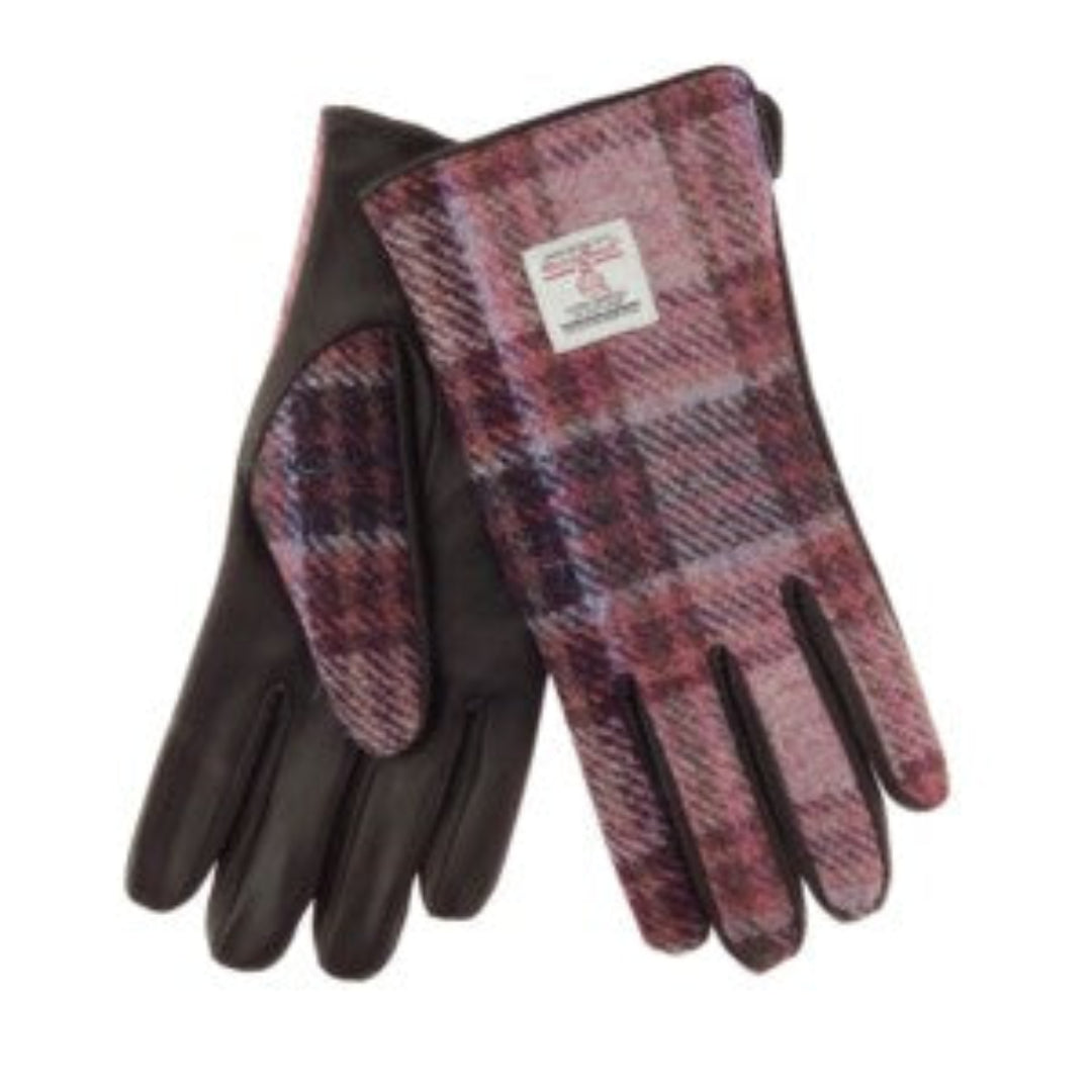 Harris Tweed | Women`s Leather Gloves - Pink Check
