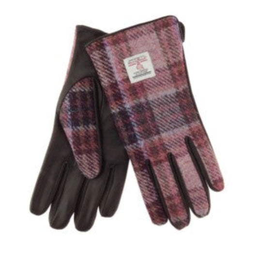 Harris Tweed | Women`s Leather Gloves - Pink Check