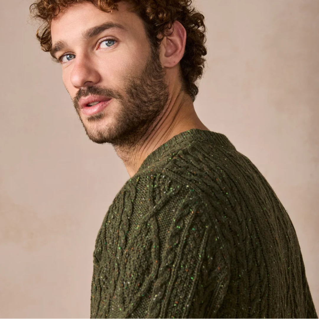Irelands Eye | Carraroe Cashmere Cable Sweater - Loden