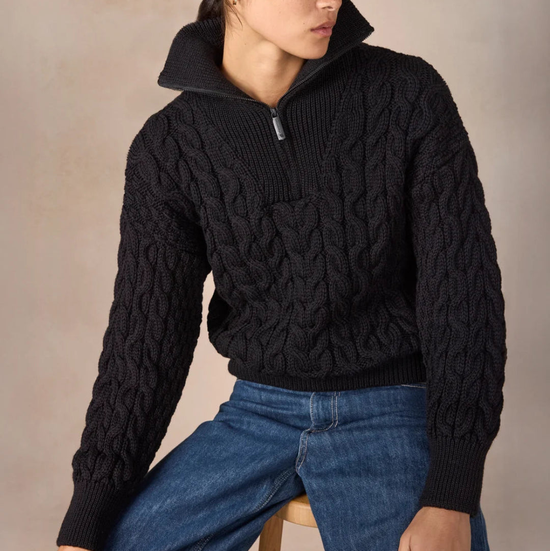 Irelands Eye | Jessica Cropped Troyer Sweater - Dark Night