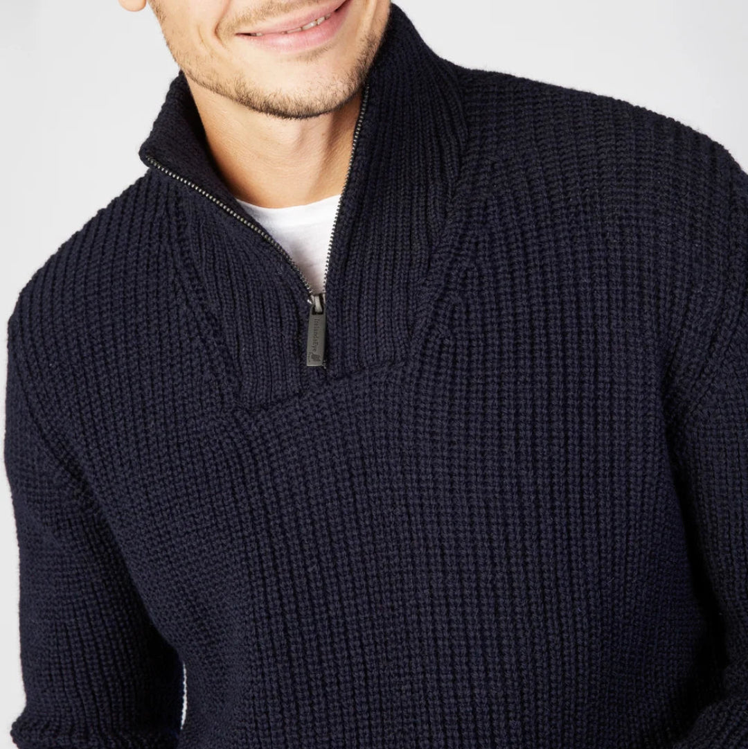 Irelands Eye | Reefer Ribbed Zip Neck Sweater - Navy